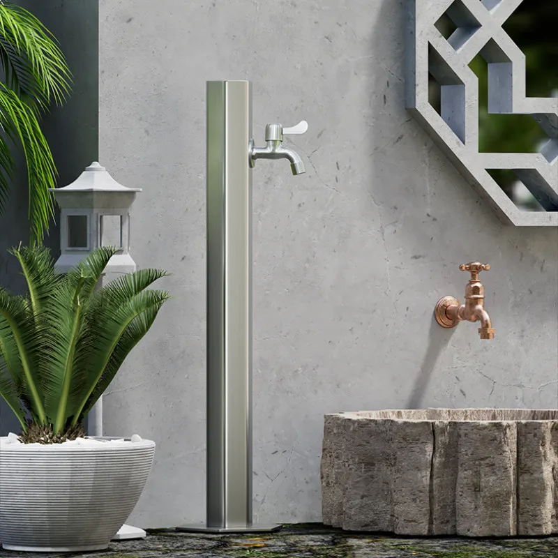 SUS 304 Garden Faucet Floor Decked Outdoor Faucet Garden Tap Antirust Thick Pipe Hexagon Design