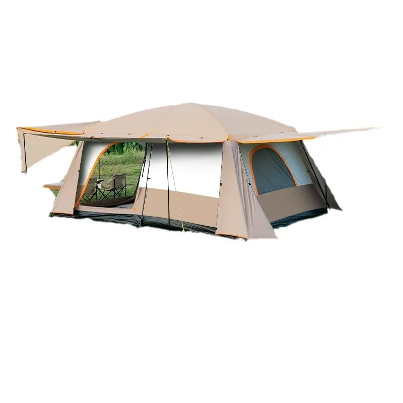 2 Rooms 1 Hall Large Space Tent, Portable Folding Shelter, Sun & Rain Proof for Camping and Picnic