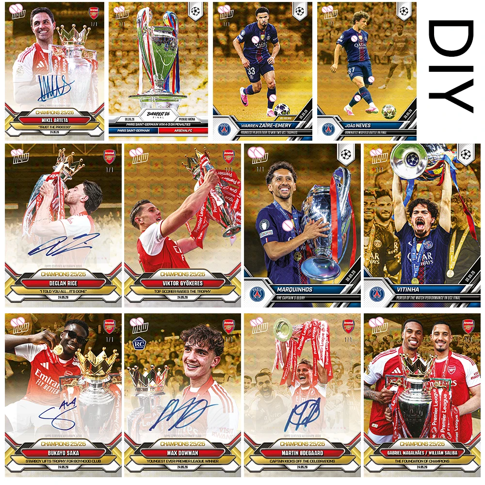 Tarjetas Coleccionables de Fútbol Hechas a Mano con Diseño Láser de Mikel Arteta, Max Dowman, Declan Rice, Martin Odegaard, Regalo Navideño