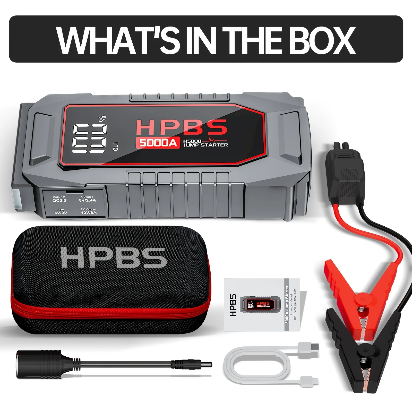 Portable 12V Car Jump Starter & Battery Charger for Cars, Motorcycles, SUVs, Lawn Mowers — Fast, Safe Boost for Dead Batteries; Built-in High-Capacity Power Bank, Dual USB Ports, Real-Time LED Display, Emergency Flashlight, and Essential Car Tools view 8