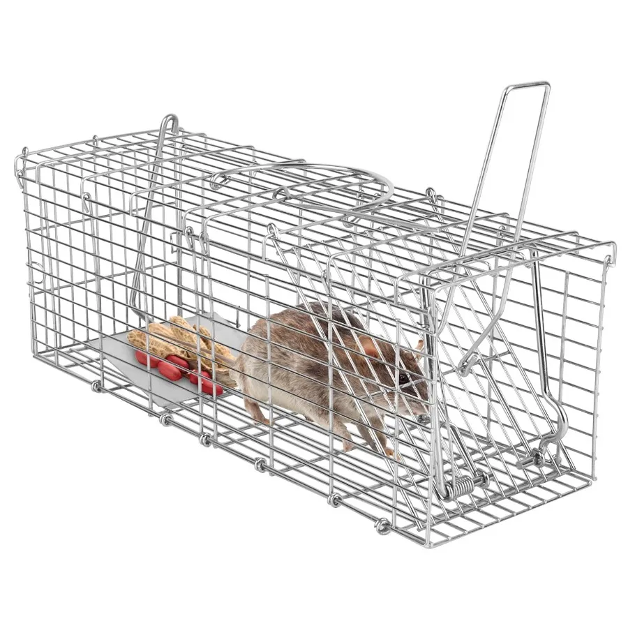 Foldable Humane Rodent Trap Cage Galvanized Iron Mice Mouse Control Bait Catch Detachable L Shaped Rod