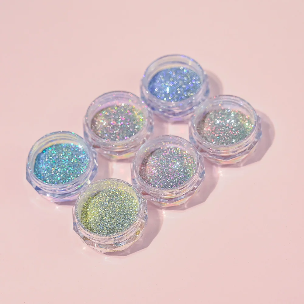 1 Box Aurora Reflective Glitter Nail Powder Holographic Broken Diamond Chrome Sparkly Flash Nail Pigment Gel Polish Rubbing Dust