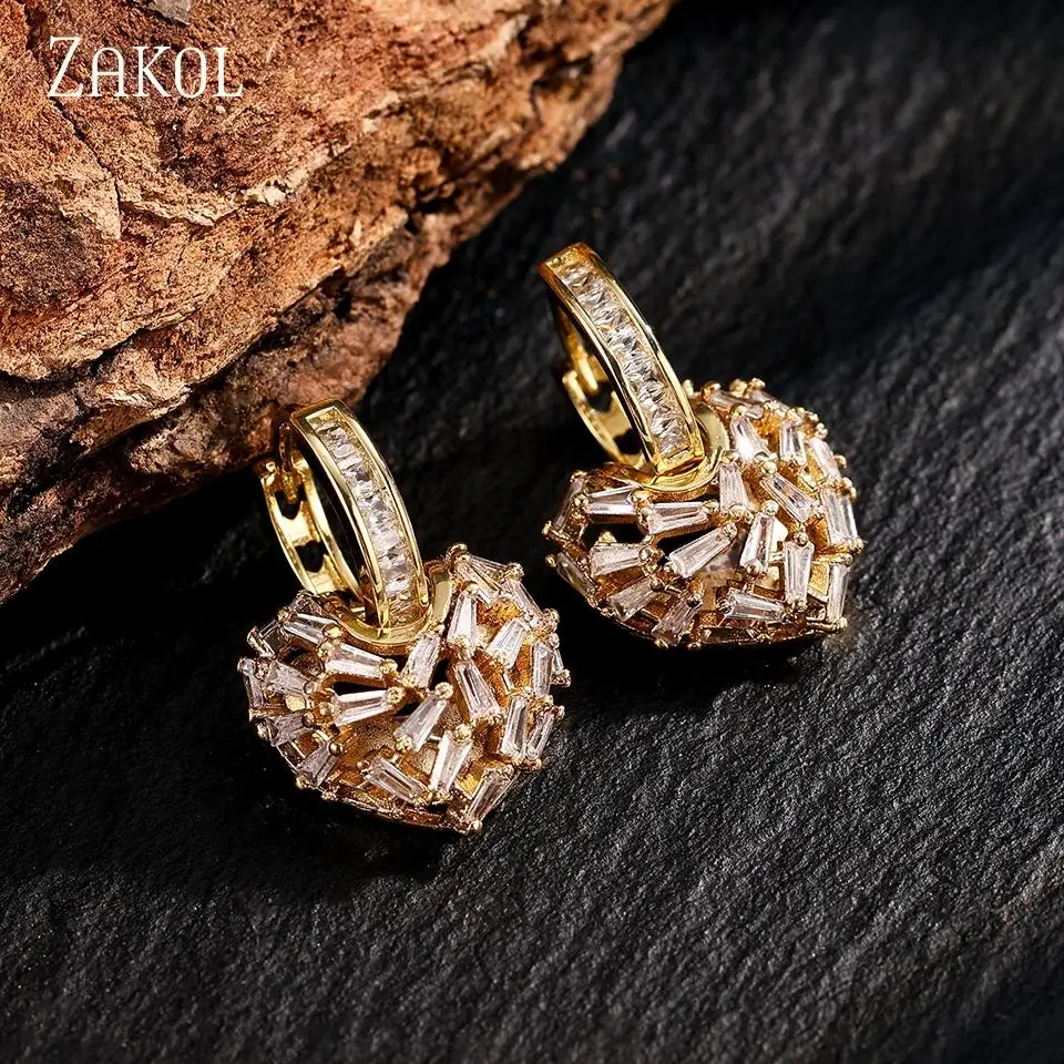 ZAKOL Hollow Love Fashion Exquisite Zircon Hoop Earrings For Women Copper Micro-inlay Temperament Versatile Daily Party Jewelry