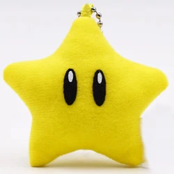 Takara tomy super mario bros. maravilha estrela amarela pingente 3 polegadas brinquedo de pelúcia dos desenhos animados jogo chaveiro saco animal de pelúcia ornamento