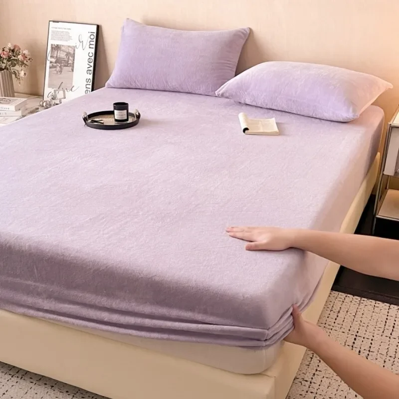 Milk fleece fitted sheet single piece, no pillowcase, autumn and winter thickened mattress protective cover