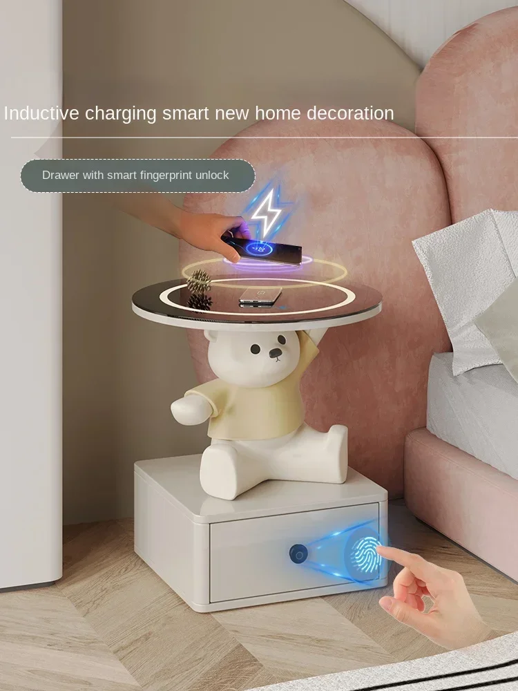 Creative bedside table Simple modern intelligent wireless charging fingerprint lock bedside table lovely small tea table