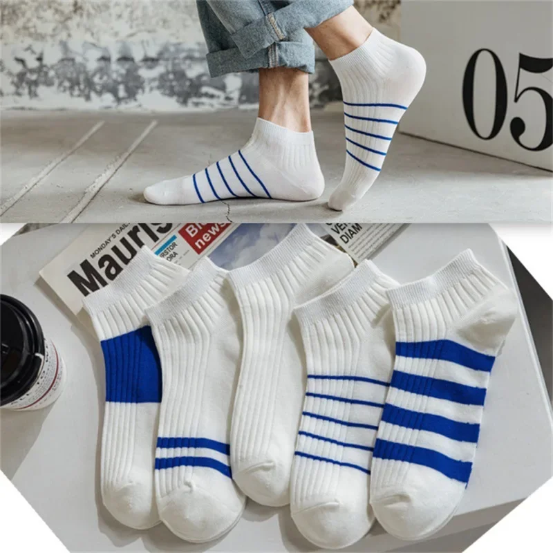 

5 Pairs of Simple Stripes Liner Anklets Men's Socks, Comfy Breathable Soft Sweat Absorbent Socks for Men's Outdoor Wearing