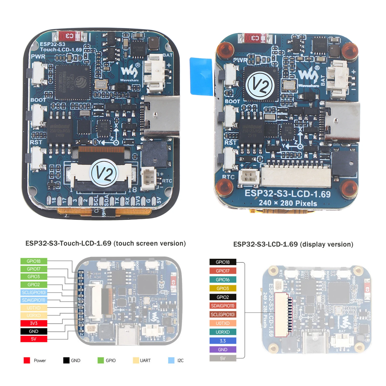 ESP32 Development Board 1.69-inch 262K IPS Touch LCD Display TFT LCD Screen Module 240×280 WiFi Bluetooth Smart Display