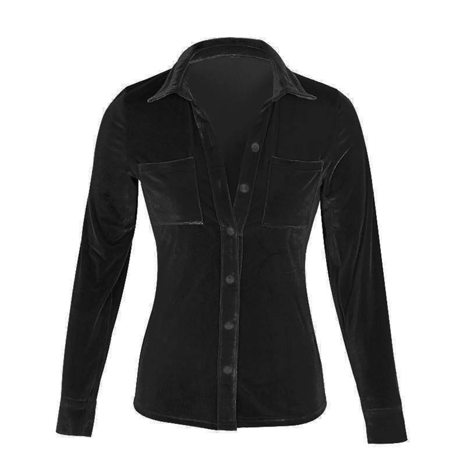 

Women's Winter Fashion Top Blouse Velvet Long Sleeve Solid Elegant Shirt Button Pocket Casual camisas blusas Tops ropa