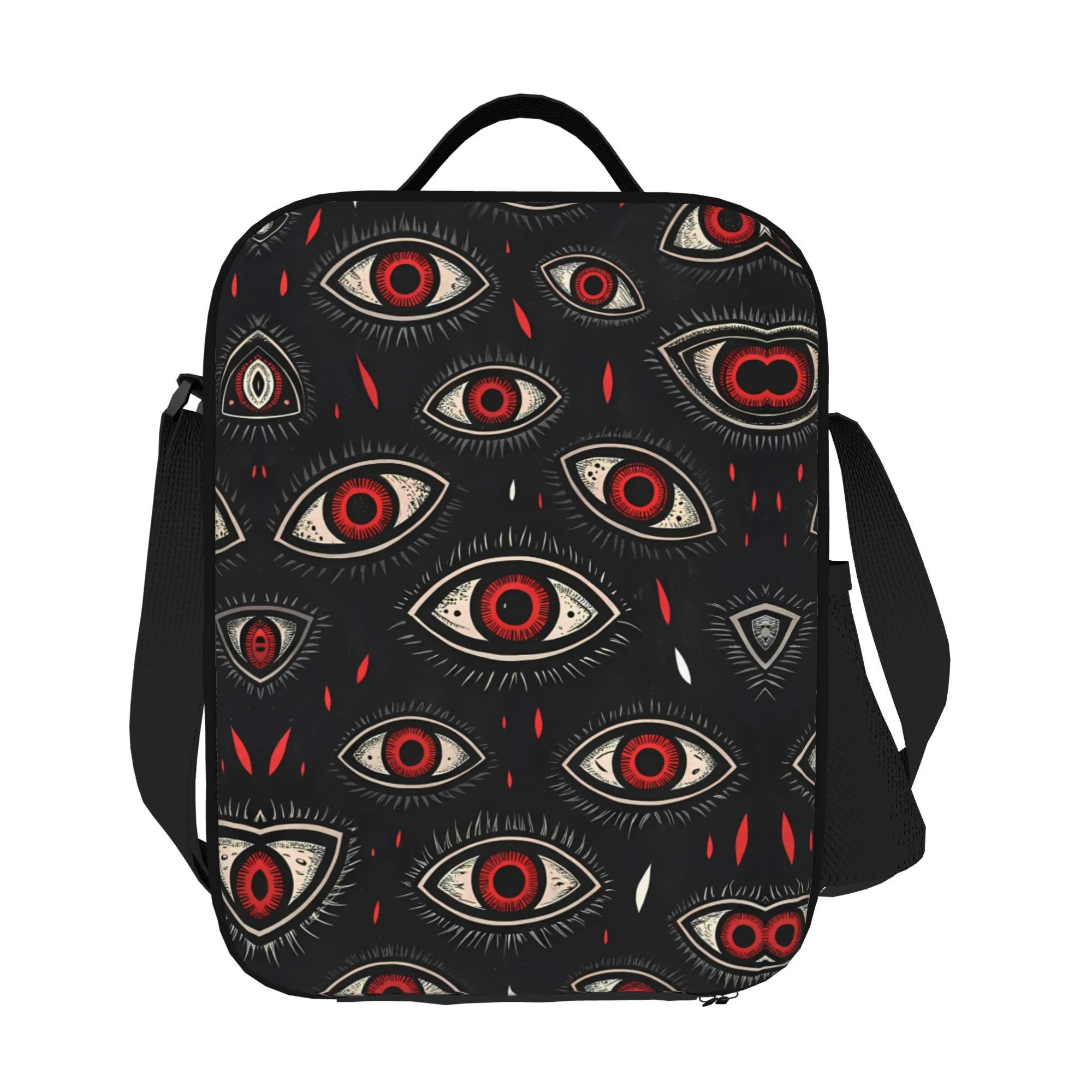 Dark Devil Eyes Print Portable Lunch Bag 600D Oxford Insulated Lunch Tote for Work Picnics Beach