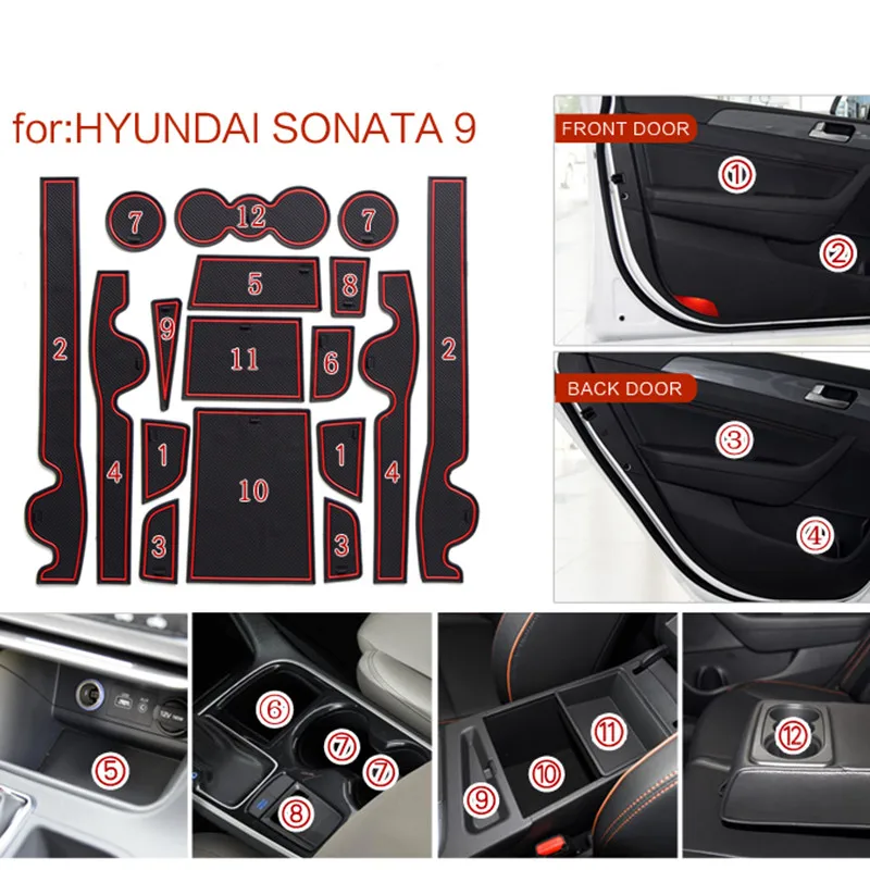 Holders Non-slip mats Rubber Pad Cup Cushion Door Groove Mat  For Hyundai Sonata 9 LF 2015 ~ 2019 Lnterior Anti Slip Mat