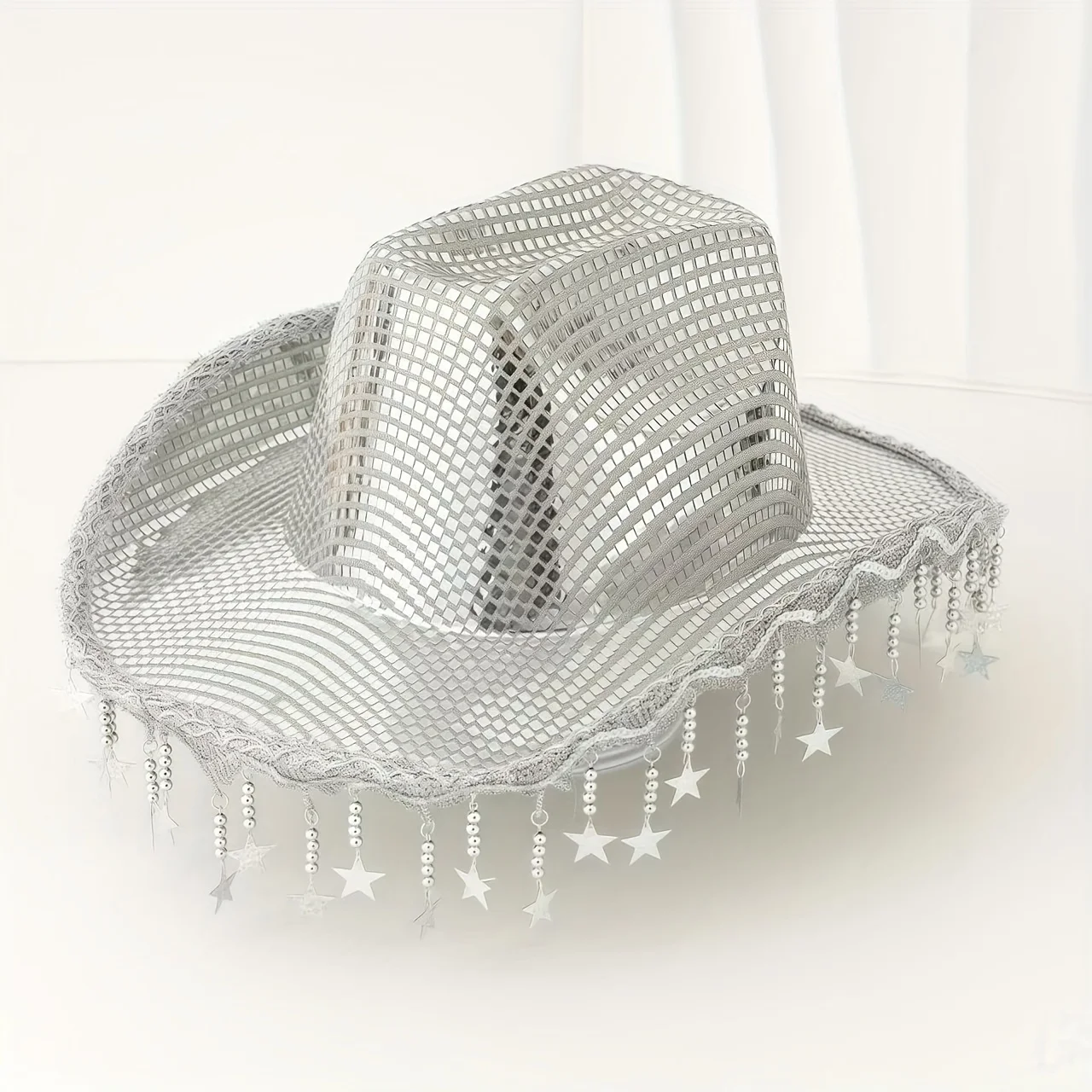 HongLuan – lunettes à pampilles étoiles argentées brillantes, chapeau de Cowboy pour femmes et chapeaux de Cowboy pour femmes, accessoires de Festival, décorations de fête de mariage
