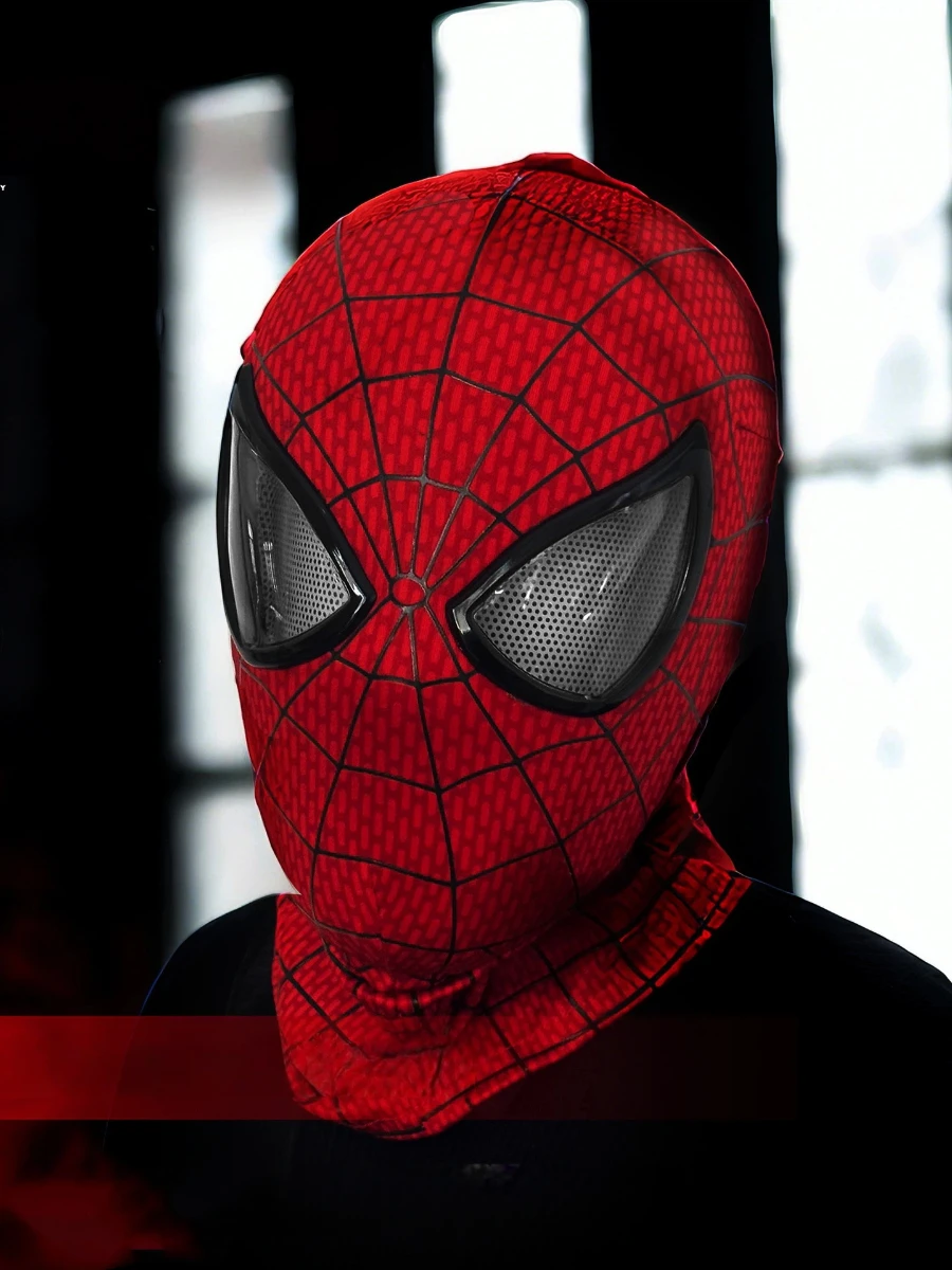 Maska Spider-Mana Auto-Touch z podświetleniem, ruchomymi oczami i sterowaniem pierścieniem, skala 1:1, do noszenia, kolekcjonerska, do cosplayu (Red Ring Control) — Zdjęcie 2 z 2