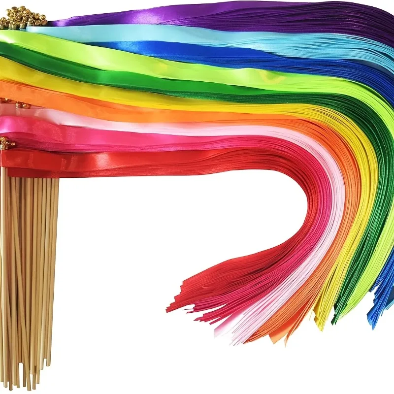 Varitas de Cinta Multicolores con Cascabeles, de 50 a 100 Unidades | Varitas Mágicas Cromáticas, Cintas de Colores para Fiestas de Hadas