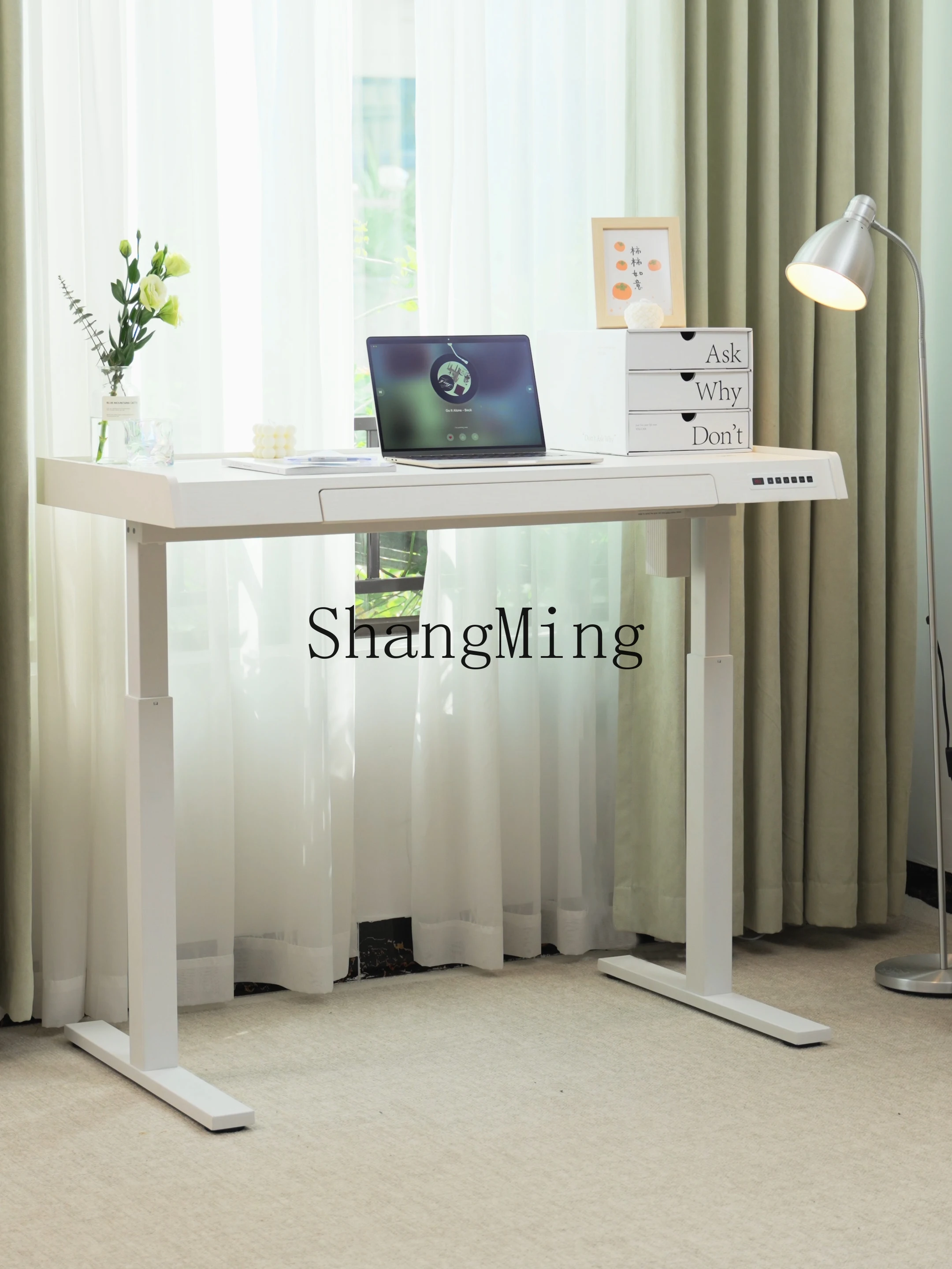 DHY drawer electric lifting table solid wood grain computer desk office home study table
