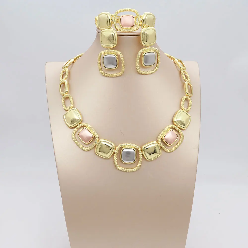 

Dubai Gold Plated Jewelry Set Women's High Grade Choka Necklace Bracelet Earrings Wedding Party Jewellery