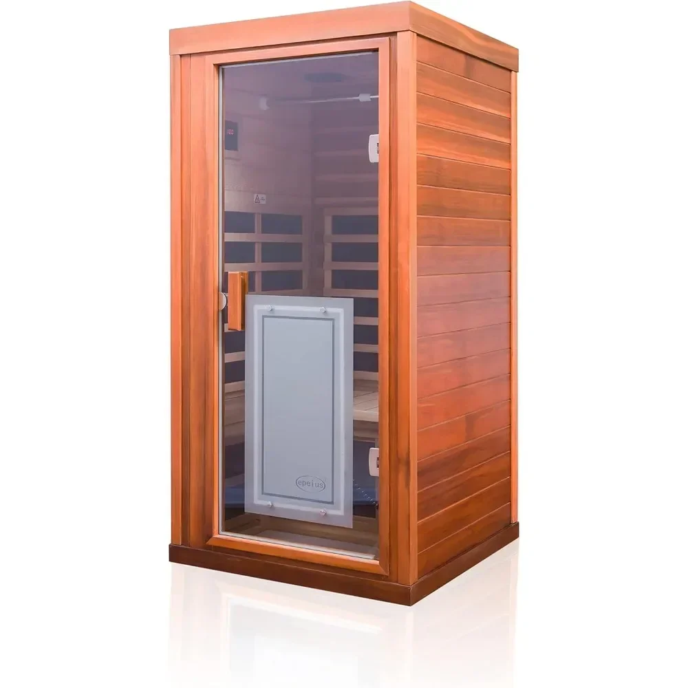 Sauna 1 Person Low EMF Far Infrared Saunas, 1350 Watt Indoor Personal Sauna Room with 2 Bluetooth Speakers, 1 LED Reading Lamp