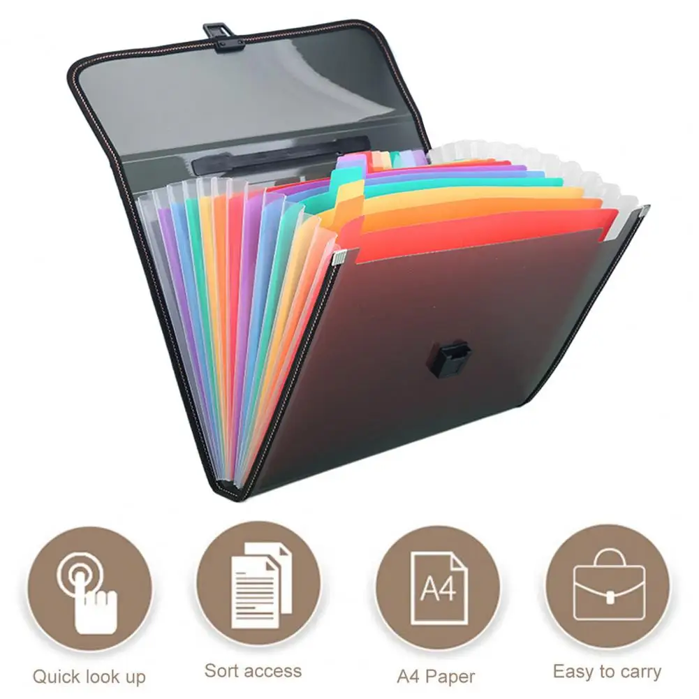 Buckle Closure Document Folder File Folder Portable A4 File Organizer with 13 Pockets Buckle Closure Handle for School Supplies