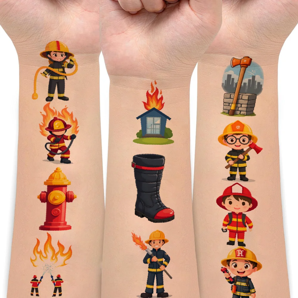 54pcs Temporary Tattoo Firefighter Stickers Temporary Tattoo Stickers Fire Truck Decals Cartoon For Men Children Adults