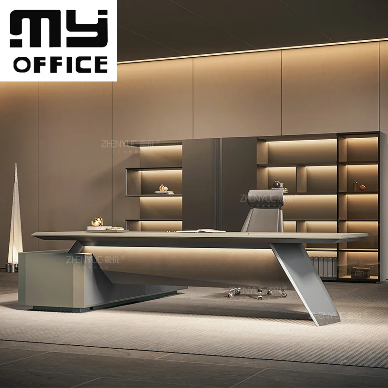 

Chairman's Office Desk and Chair Combination Light Luxury Simple High-end President General Manager's