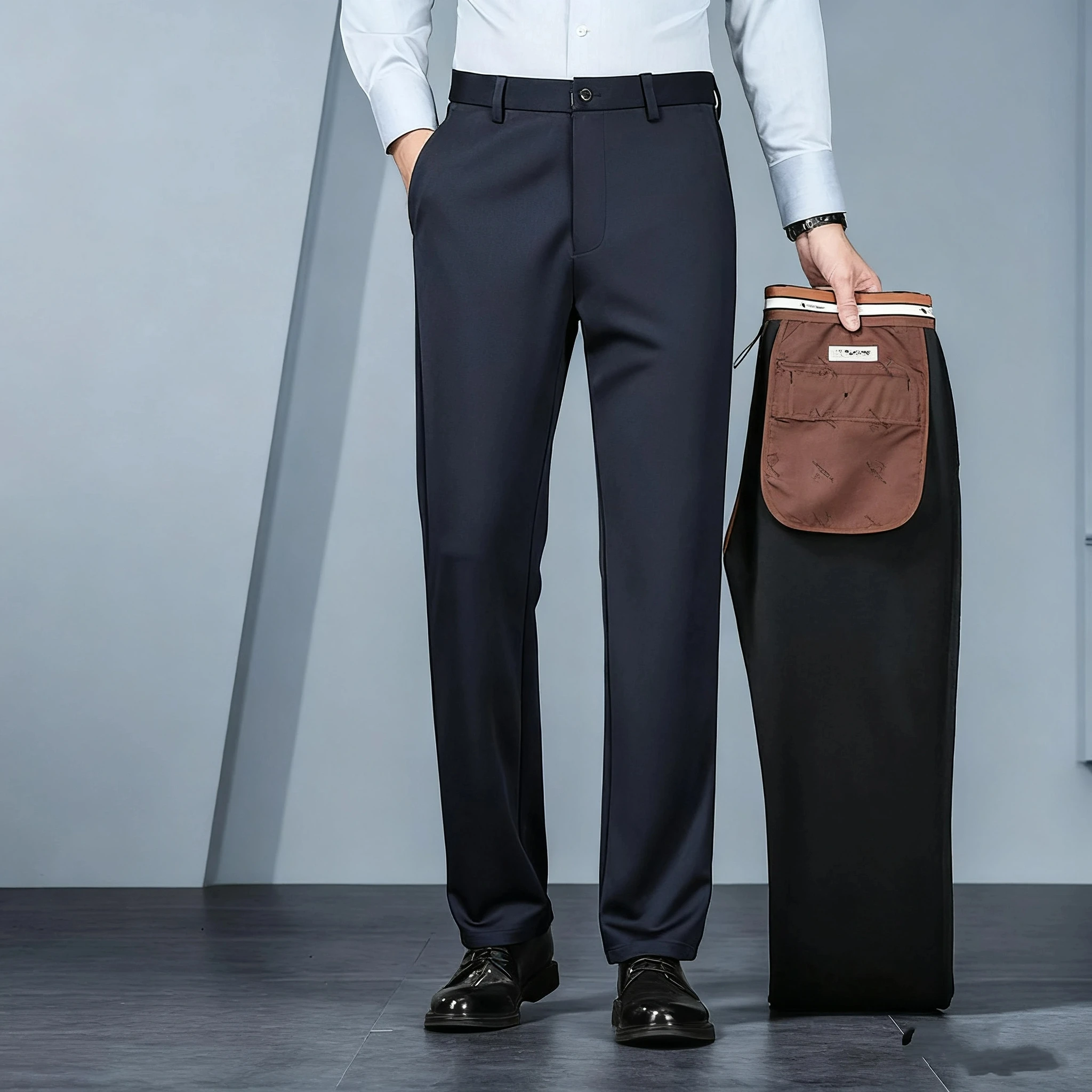 

Autumn Winter 2025 Men's Casual Pants Knitted Stretch Straight Leg Business Trousers Middle-Aged Men's High-Quality Office Pants