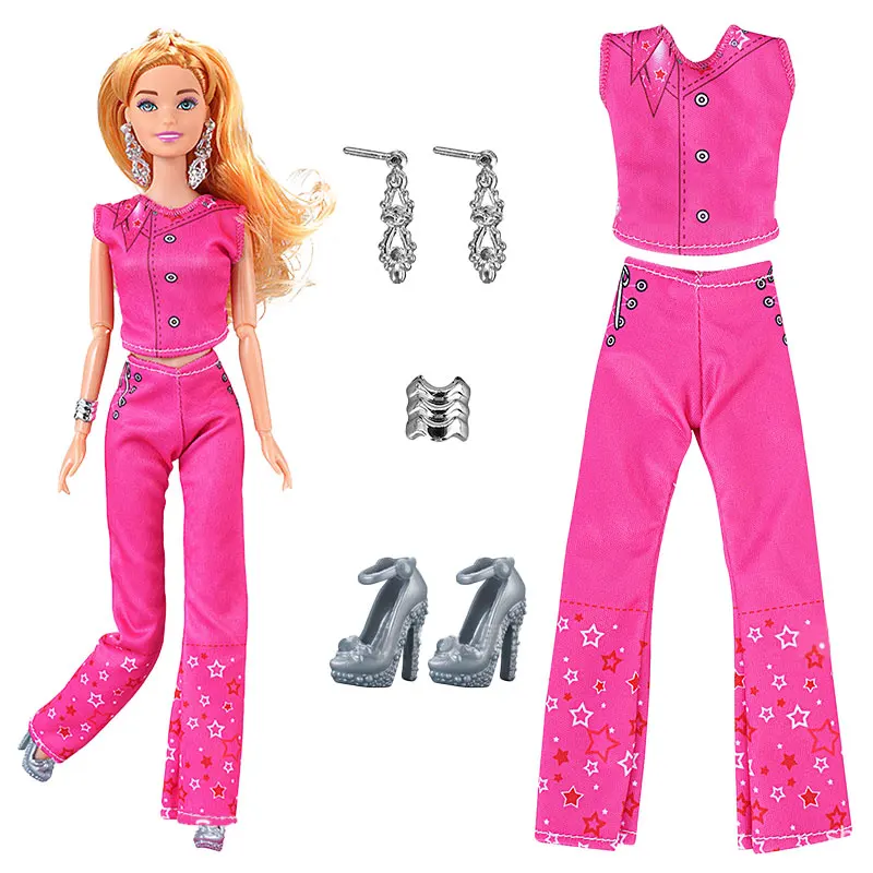 1 Set Puppen kleider für Barbies tägliches Outfit Plüsch Mantel Jacke Kleid Hut Hut Pullover Hosen Ohrringe Halskette Barbie Dress Up Girl Spielzeug