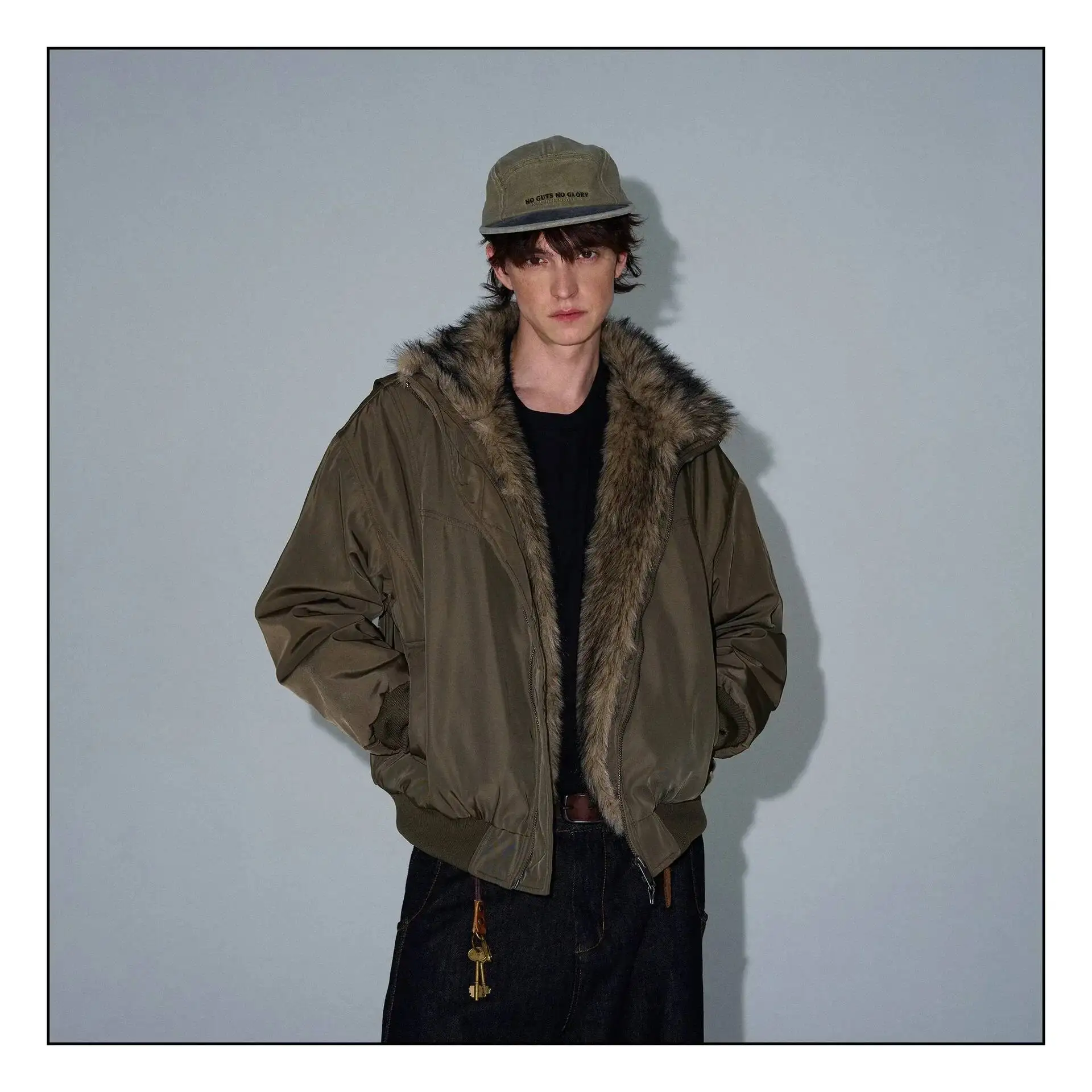 Winter American Retro Mountain Eagle Cotton Jacket Men's Loose Casual High-End Feelings Cotton Coat Black Casual Hoodie
