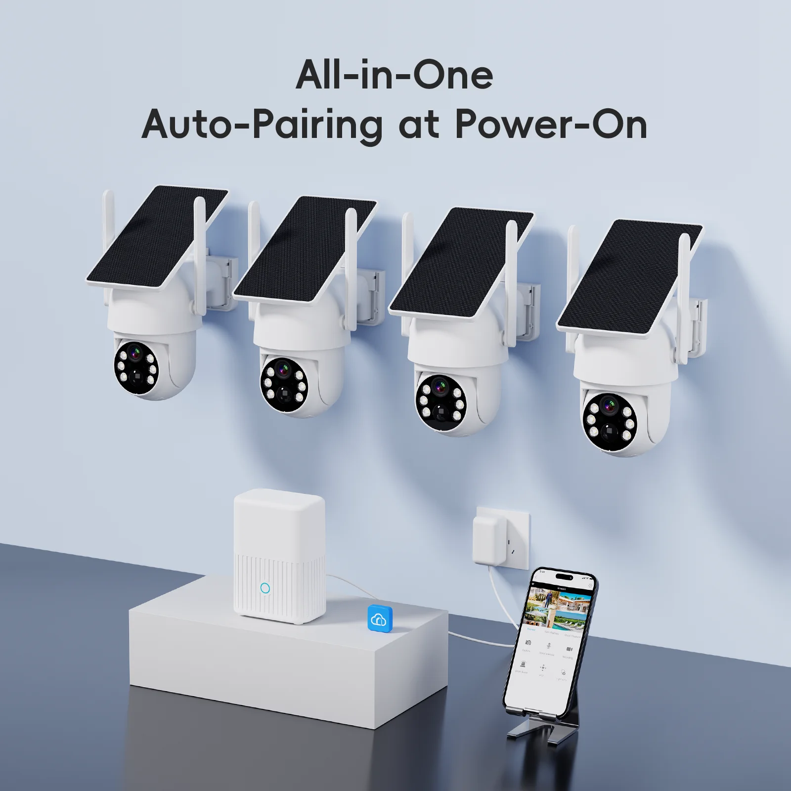4CH Wireless Solar Security Camera Kit 4MP Full Color Night Vision IP65 Waterproof AI Motion Detection 2-Way Audio Outdoor