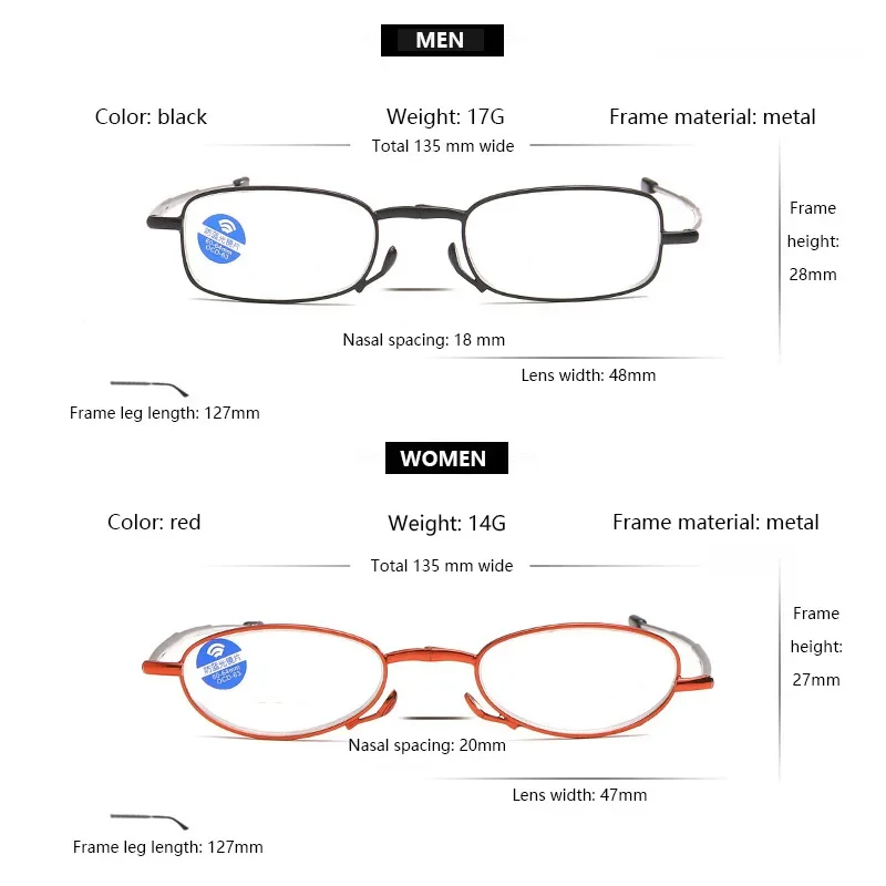 女性と男性のための収納付きのポータブル折りたたみ式老眼鏡,青色光遮断,老眼,拡大鏡,キーホルダー