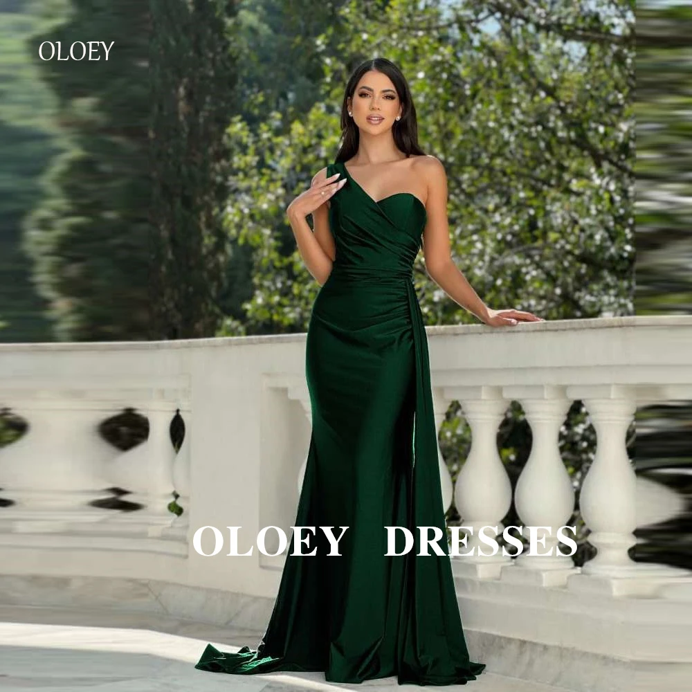 

OLOEY Emermald Green Mermaid Evening Dresses For Women French Bridesmaid Dress One Shoulder Prom Gowns Formal Party Customized