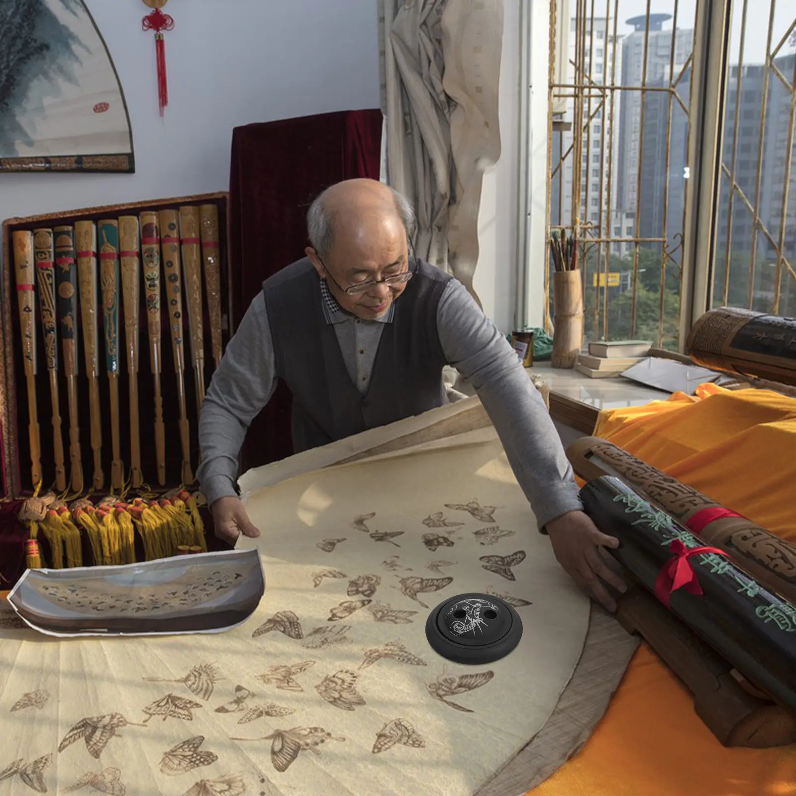 

Чаша для чернил для китайской каллиграфии с крышкой, круглая, портативная, для практики рисования, суми-э, рисования канджи, камень для измельчения чернил, художественные принадлежности