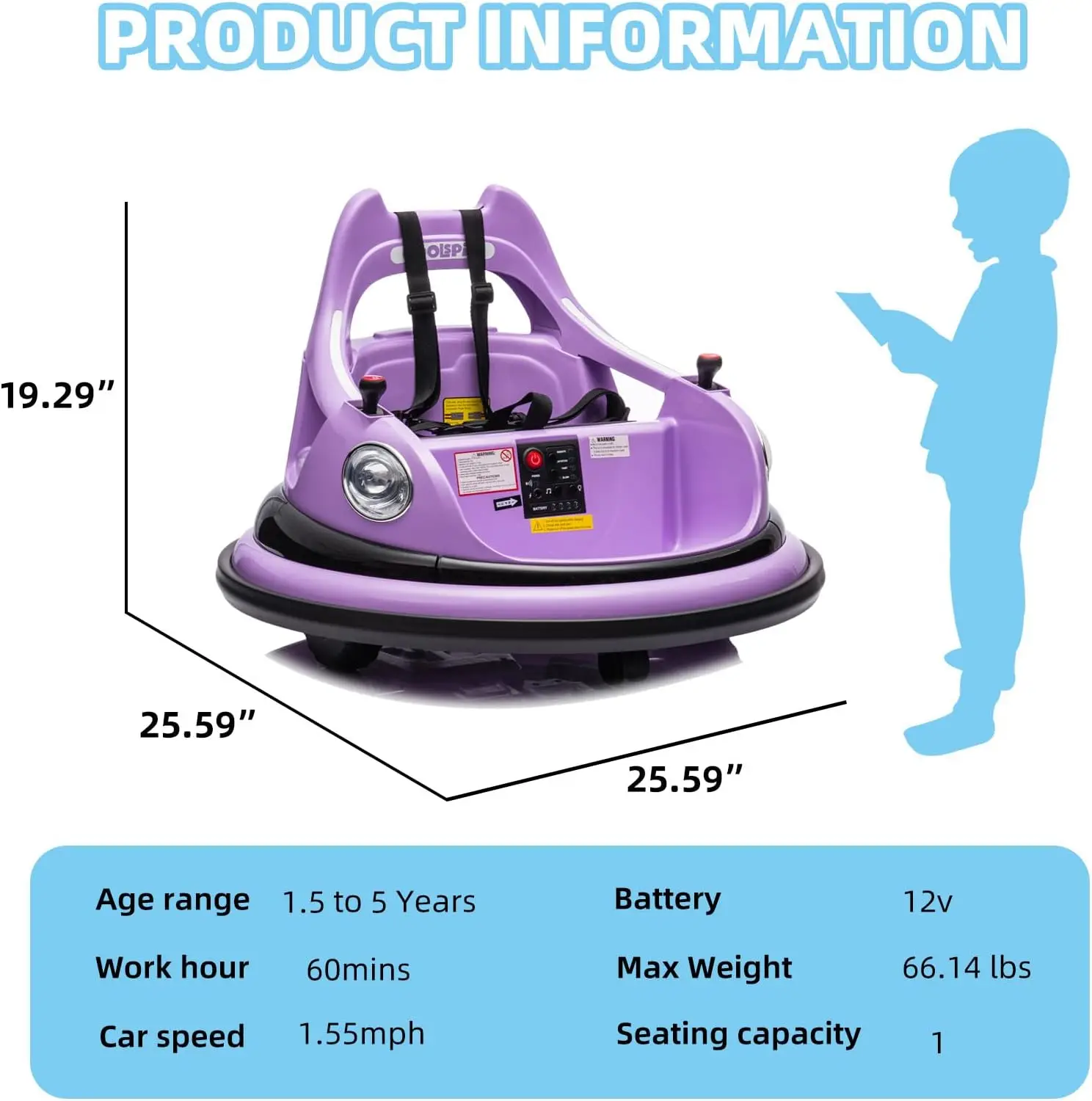 سيارة ممتصة للصدمات 12 فولت للأطفال سيارة ممتصة للصدمات للأطفال الصغار مع جهاز تحكم عن بعد ركوب كهربائي على السيارة مع أضواء LED وتدور 360 درجة #2