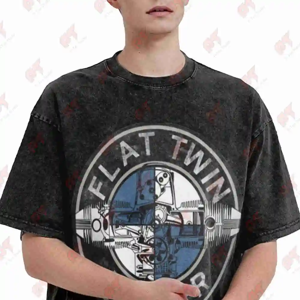 Boxer Flat Twin Motorrad Motorcycle Airhead R9T Vintage Washed Tee Pure Cotton T-Shirt