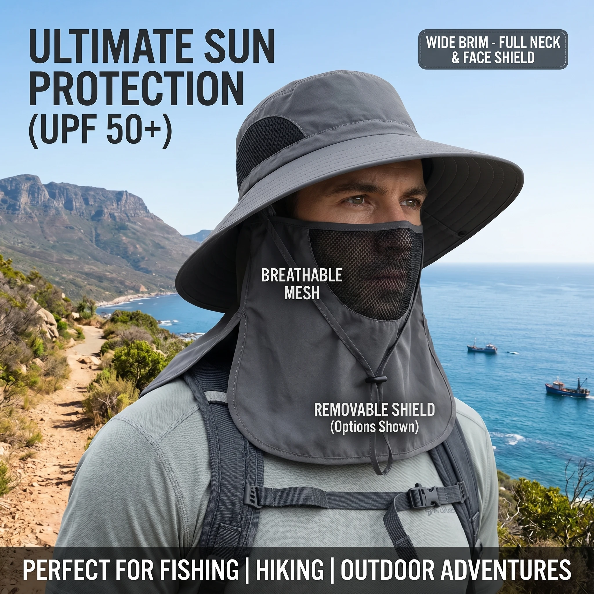 Unisex Mesh Atmungsaktiv UV-Schutz Sommer Fischerhut Cowboy-Stil Outdoor Sonnenschutz Angeln Wandern Strandhut für Männer