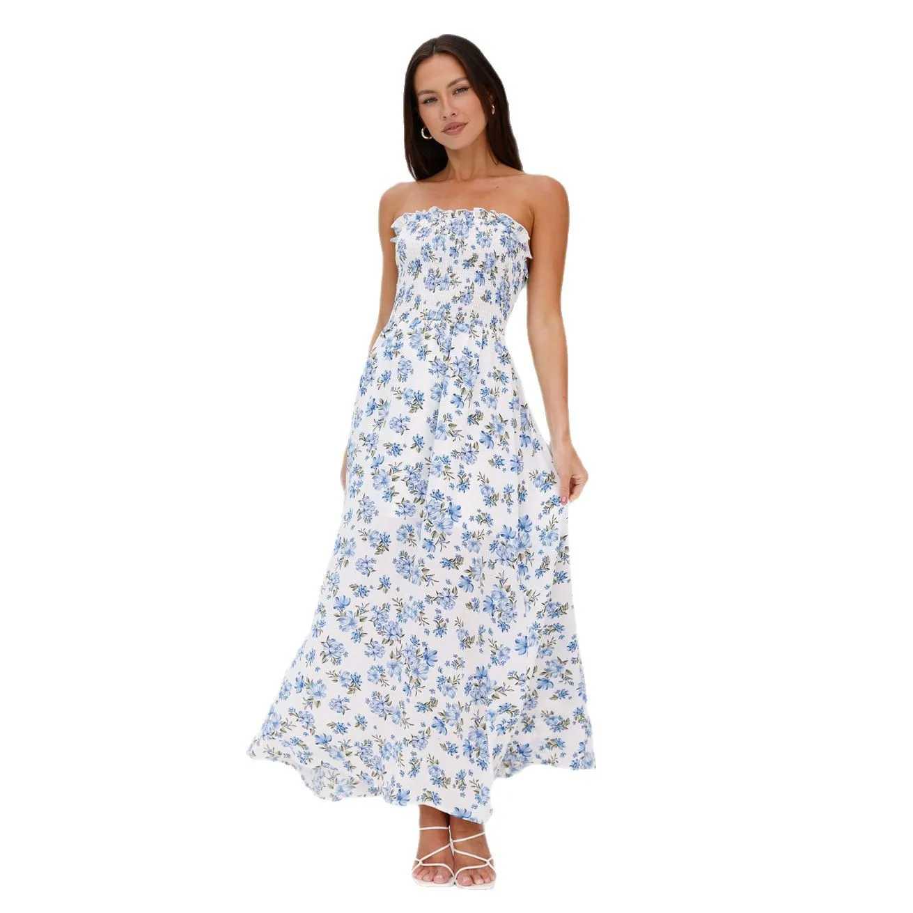 

Модное длинное платье приталенного кроя с топом на бретелях и деревянным сексуальным ремешком, трансграничная женская одежда для среднего возраста...