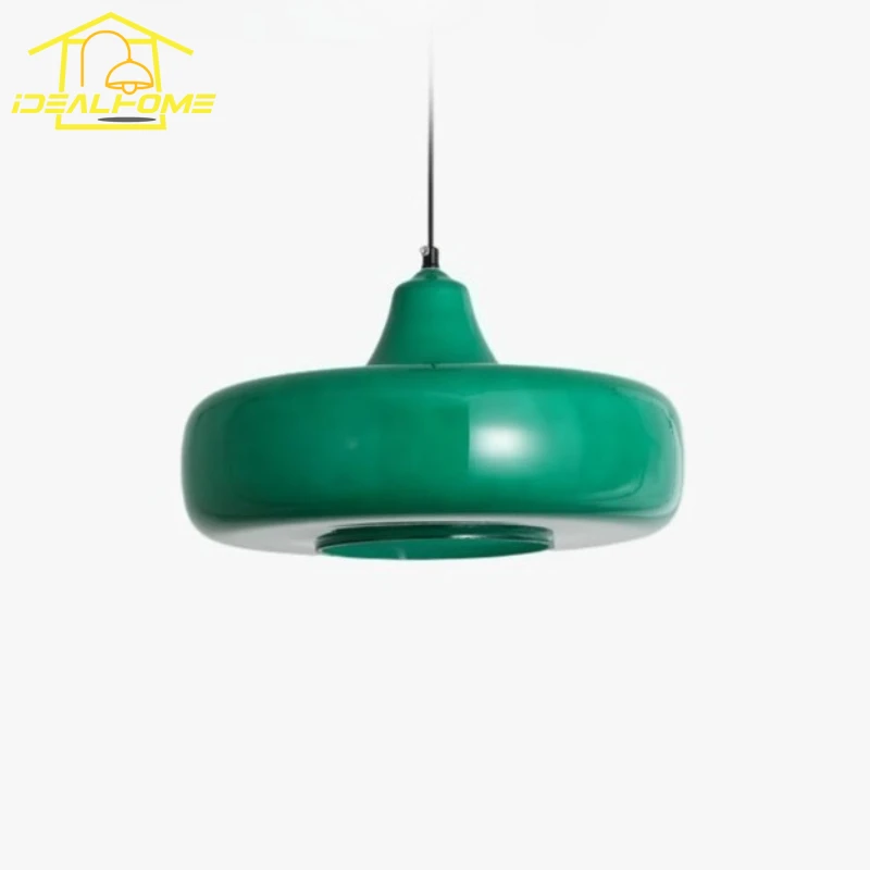 

American Retro Green/Yellow Glass Pendant Lights LED E27 Medieval Minimalist Hanging Lamp Bar Restaurant Dining/tea Room Table