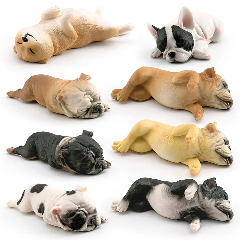 Hand Painted Dog Model Simulated Sleeping Dog Model Realistic Bulldog Figurine Mini Pvc Toy for Toddlers Educational Collectible