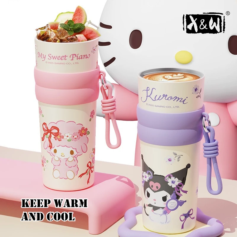 Thermos à paille X&W Sanrio 720 ml, aspect haut de gamme, grande capacité avec poignée, thermos à eau, bouteille sous vide, gourde