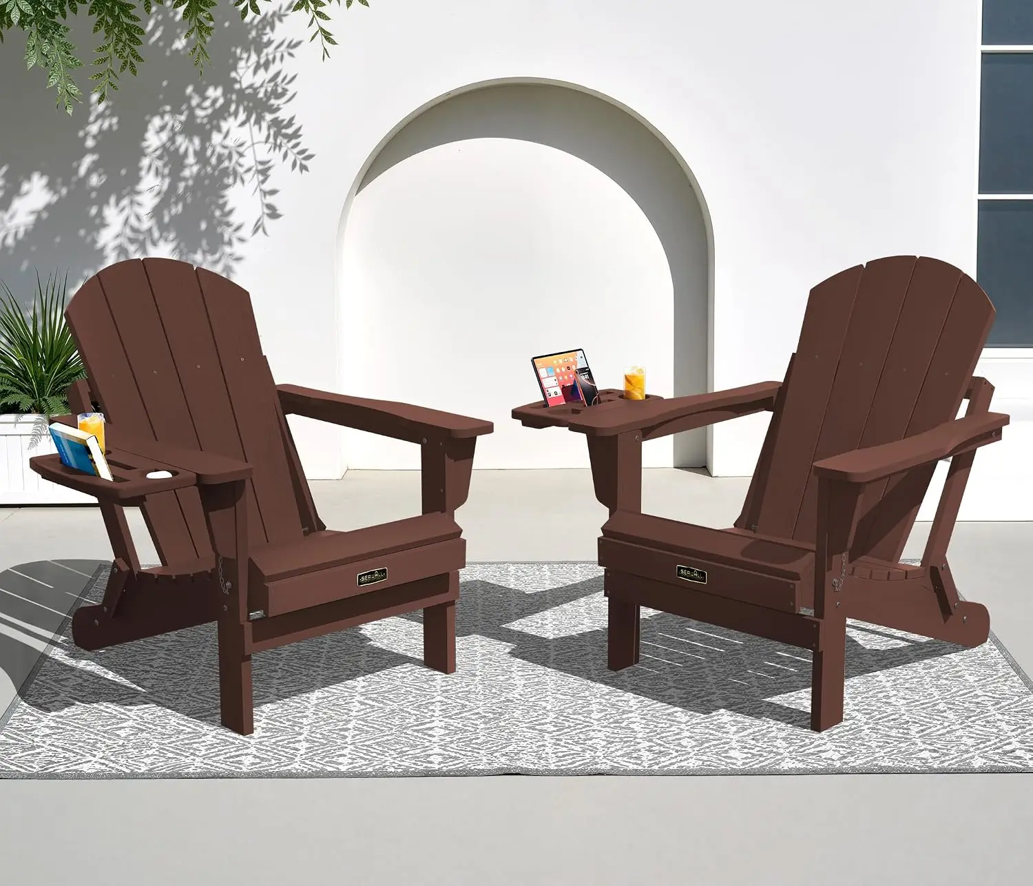 Folding Adirondack Chair Set 2, 4-in-1 Cup Holder, Outdoor Plastic Fire Pit Patio Garden Seating, Customized