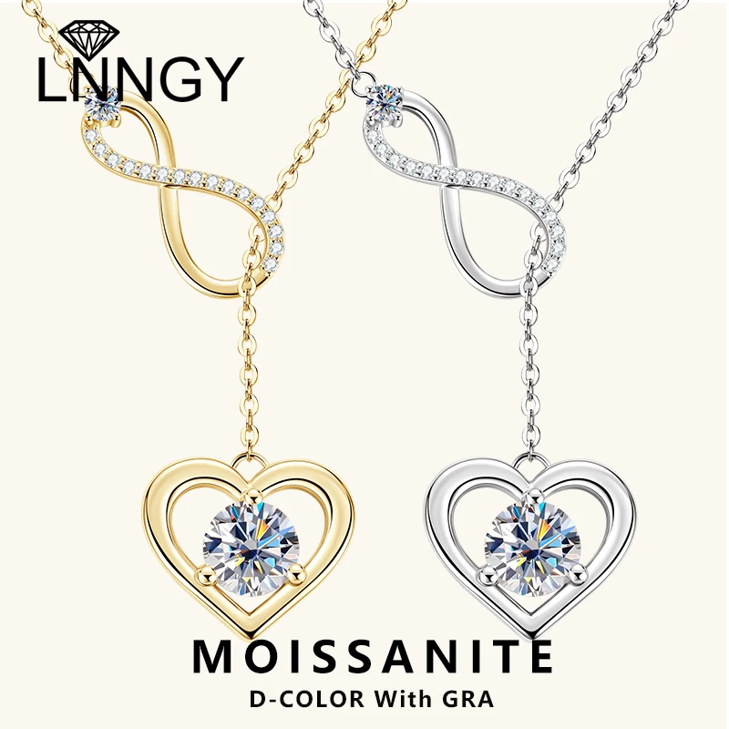 

Lnngy 6.5mm Heart Moissanite Pendent Necklace 925 Sterling Silver Y-Shaped Infinity Necklaces for Women 2025 Trend Jewelry Gift