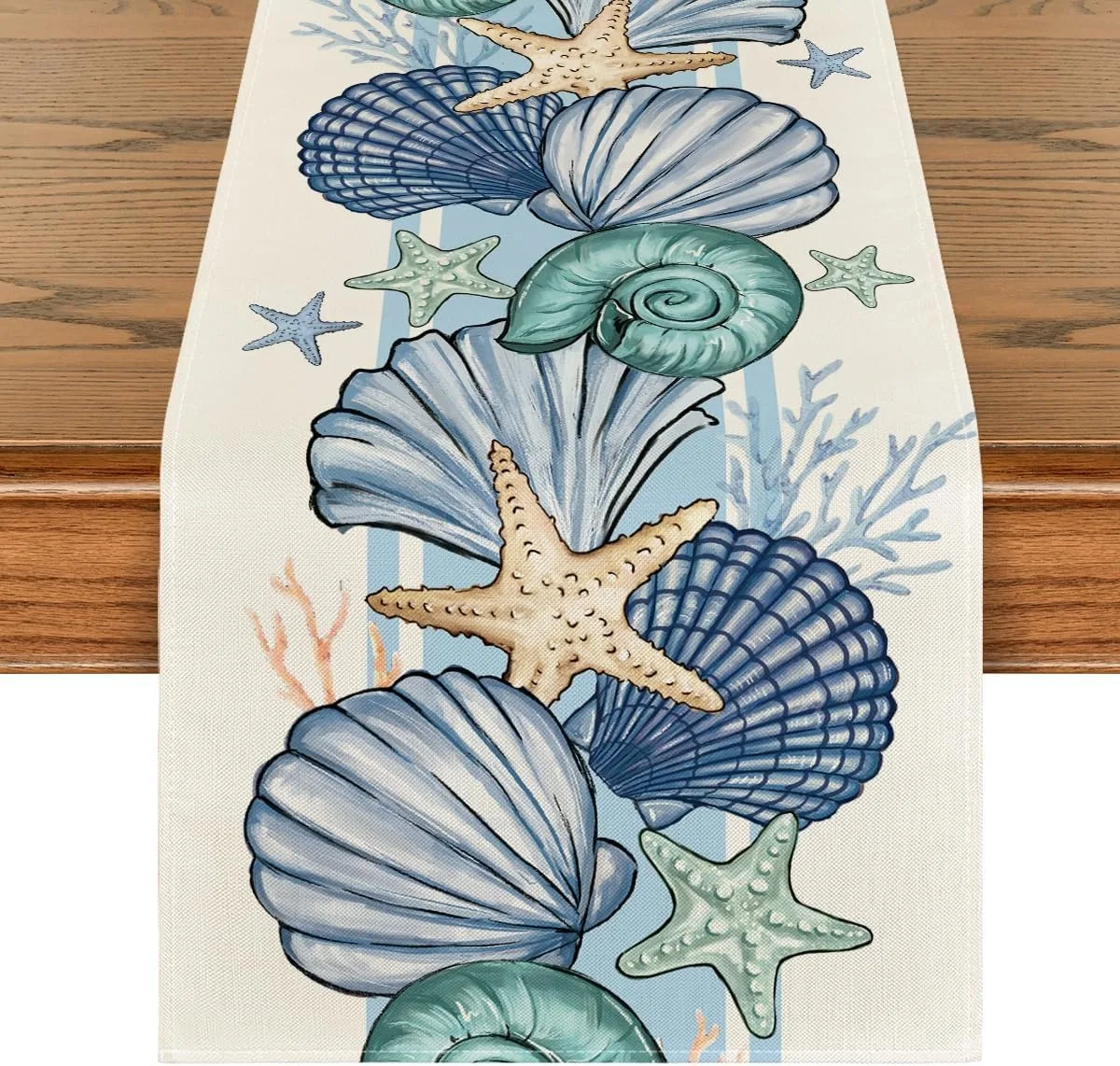 Sea Shell Starfish Summer Table Runner,Spring Ocean Kitchen Dining Table Decoration for Home Party Decor