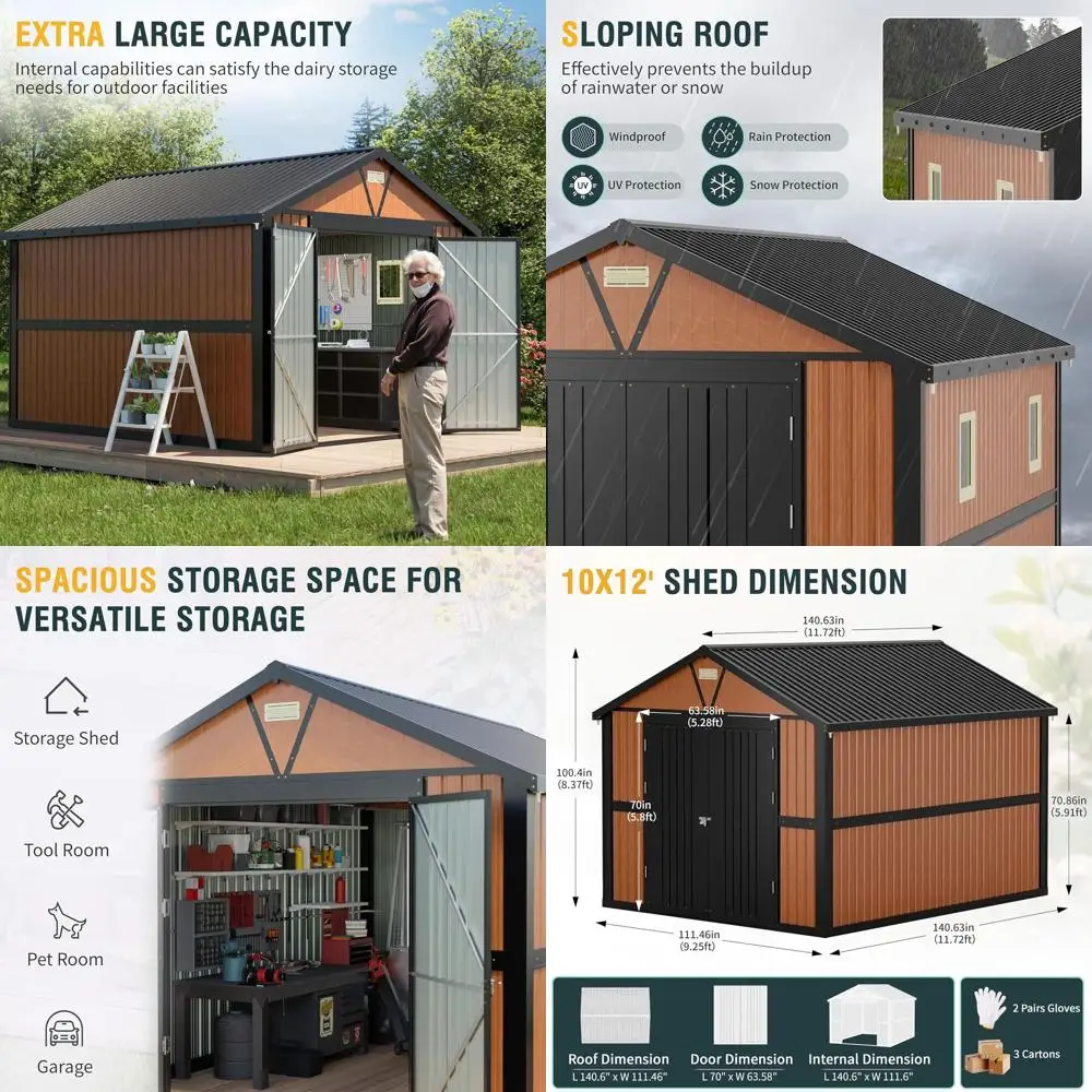 

Очень большой металлический навес для улицы 10x12 с замком, 2 окна, идеально подходит для сада, патио, хранения инструментов или курятника