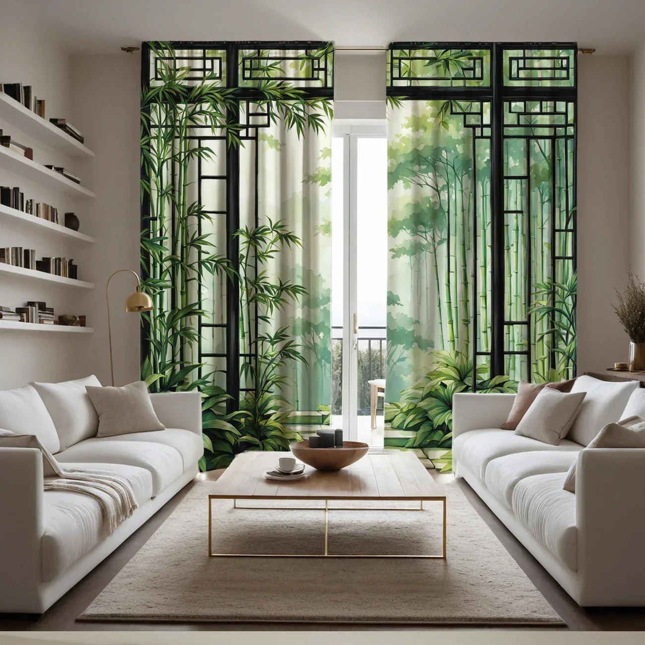 3D green bamboo - Printed curtains, pole bag curtains, home decoration, room decoration