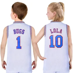 Space Jam Youth Basketball Jersey BUGS #1 LOLA TWEETY TAZ Movie Tune Squad Child Sports Shirts Sleeveless Tops Boys Single White