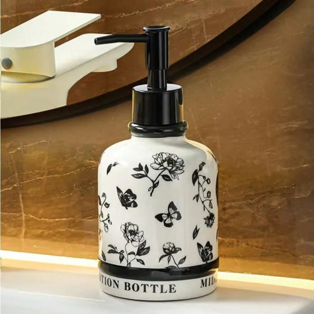 420ml French Ceramic Dispensing Bottle Bathroom Ceramic Hand Sanitizer Bottle Press Type Empty Bottle Shampoo Dispensing Bottle