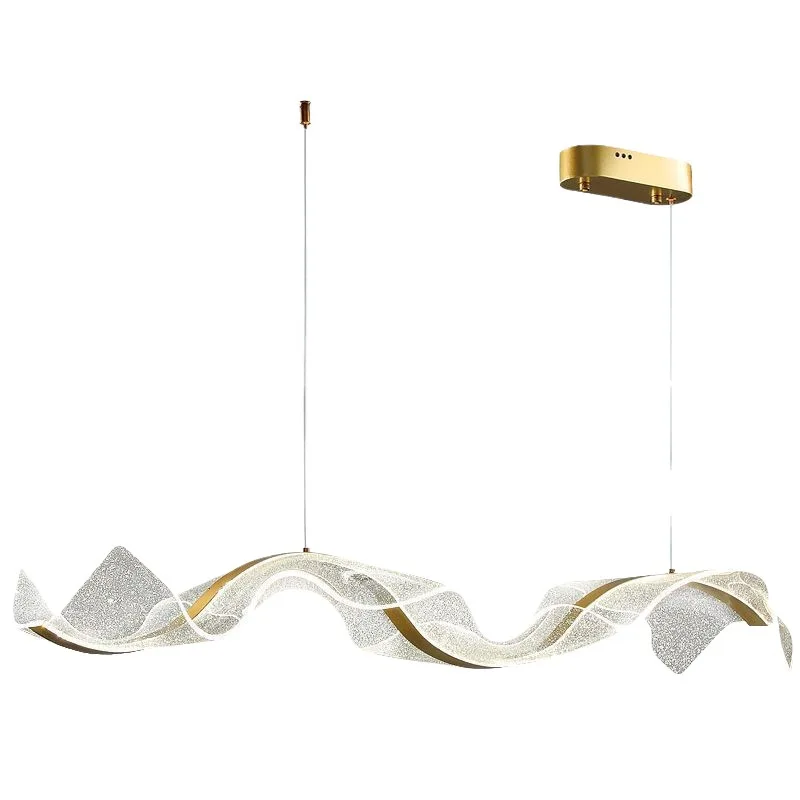 Modern minimalist restaurant chandelier bar, long wave streamer acrylic LED chandelier