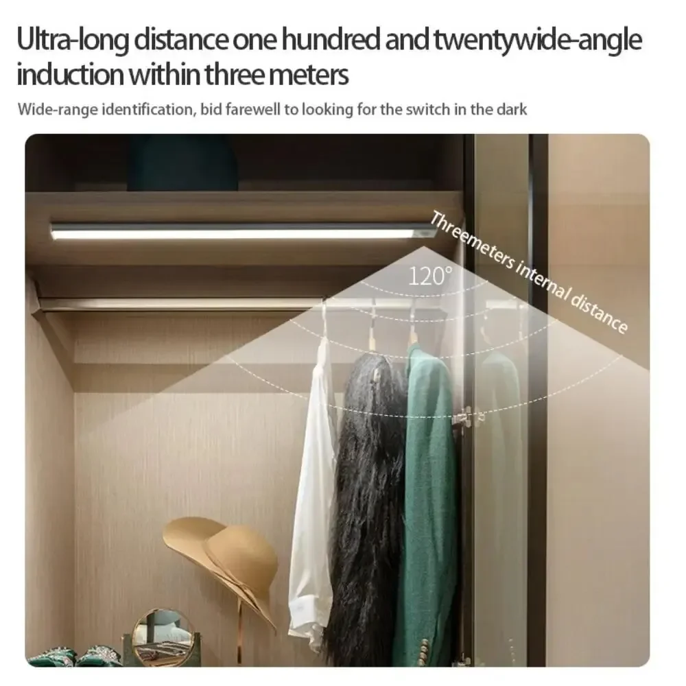 Night Light 20/30/40/50cm Ultra Thin LED Light Cabinet Light Motion Sensor Wireless Type-c For Kitchen Bedroom Wardrobe Lighting