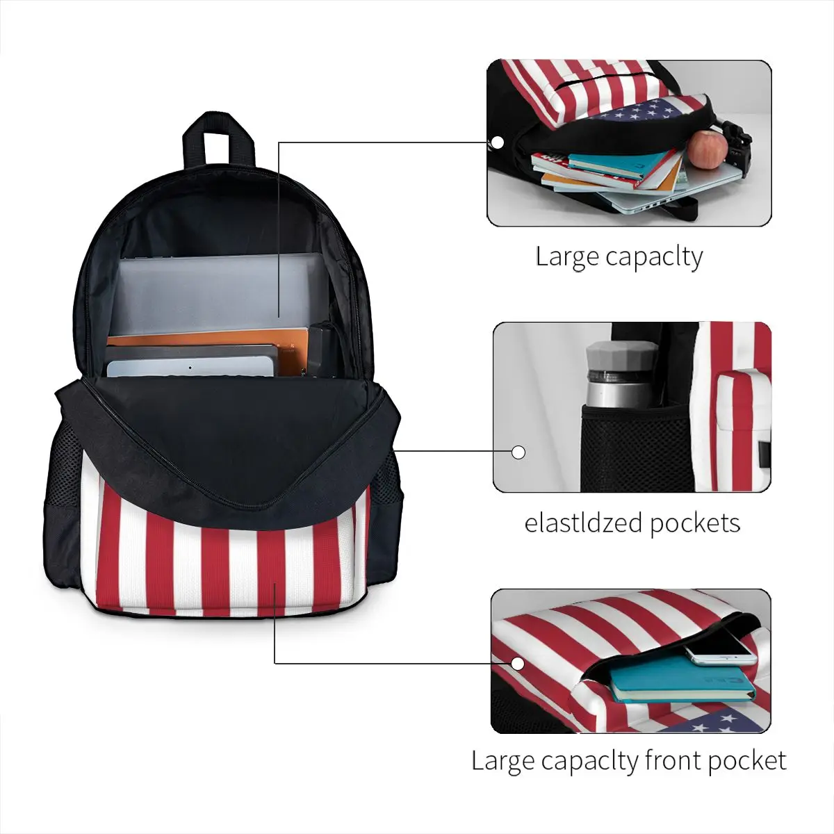 USA - American Flag Backpacks Boys Girls Bookbag Students School Bags Cartoon Kids Rucksack Travel Rucksack Shoulder Bag