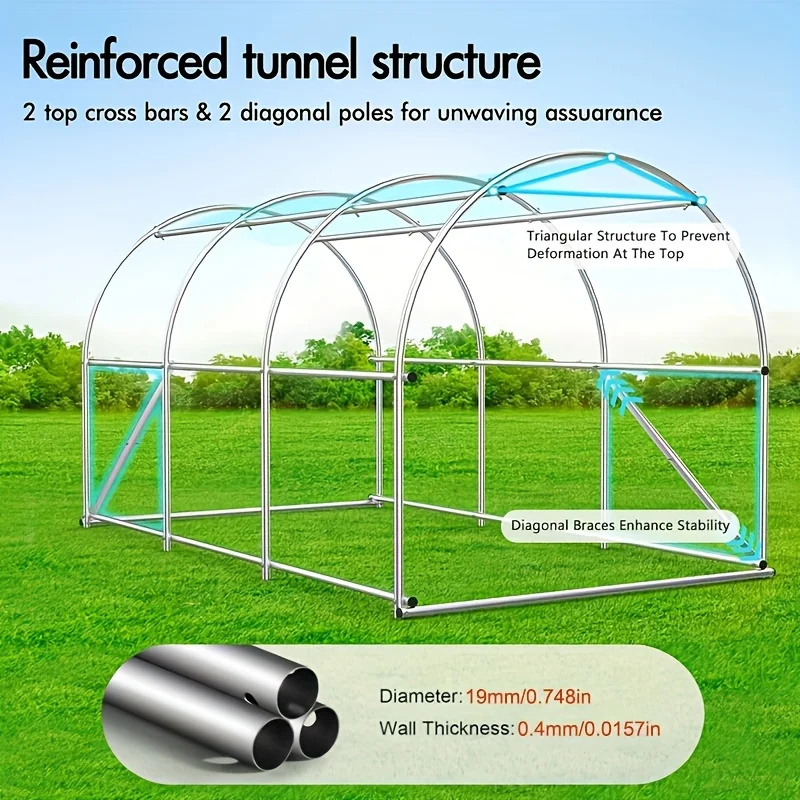 Large Walk‑in Tunnel Greenhouse, Outdoor Plant Warm House with Zipper Doors & Roll‑up Windows, Heavy‑Duty Steel Frame Garden