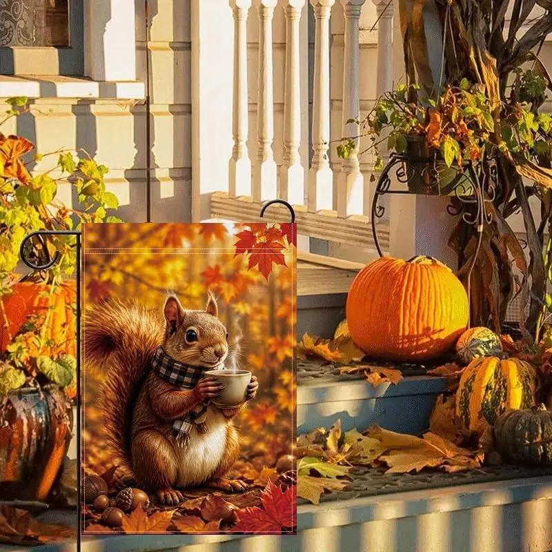 Garden Flag 12x18 Inch, Cute Squirrel Autumn Garden Flag, Fall Woodland Animal Outdoor Flag, Seasonal Decorative Yard Flag f kkz